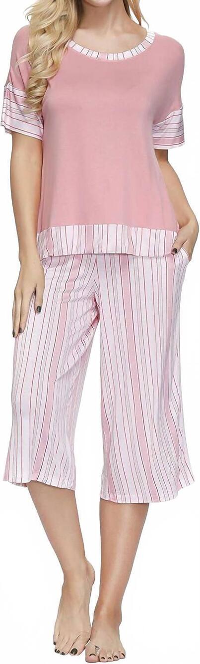 NEW INK & IVY short sleeve soft breathable pajama top in fancy stripe